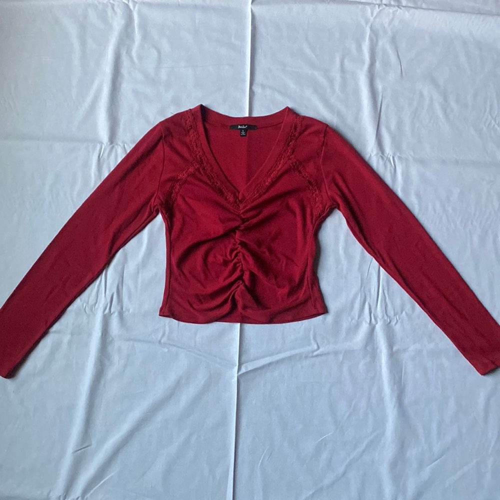 Red Lacey lace long sleeve v neck